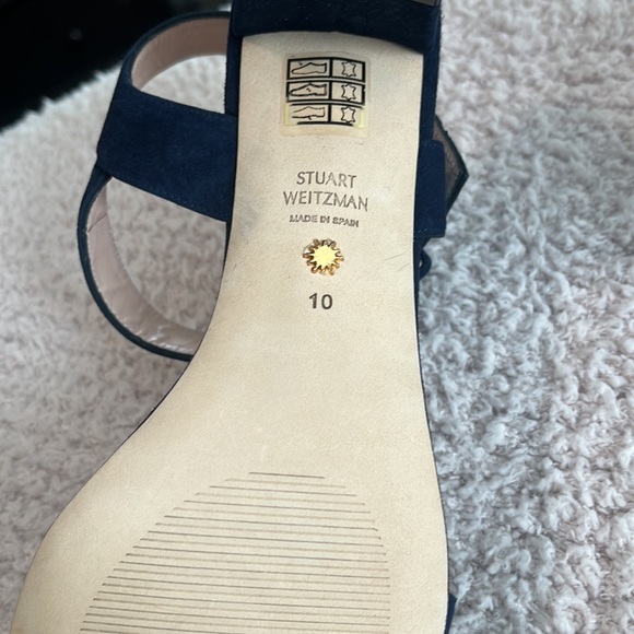 Mint condition Stuart Weitzman Alexandrine Suede Block-Heel Sandals Blue SZ 10 - Picture 3 of 8